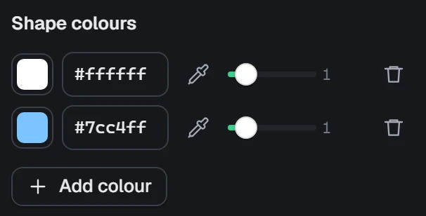 Shape colours in the app, set to White and blue