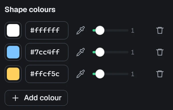 Shape colours in the app, set to Three colours