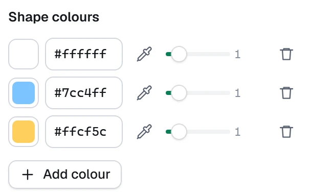 Shape colours in the app, set to Three colours