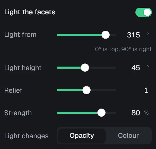 Light the facets in the app, set to Light from the top left