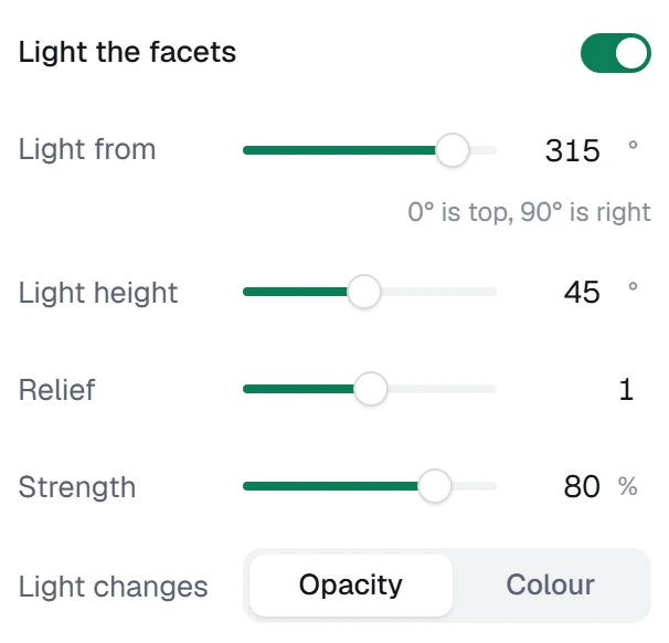 Light the facets in the app, set to Light from the top left