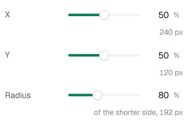 Peak radius in the app, set to Radius 80%