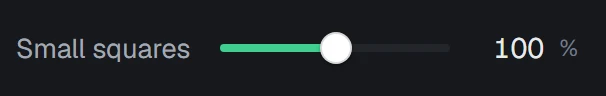 Small squares in the app, set to 100%