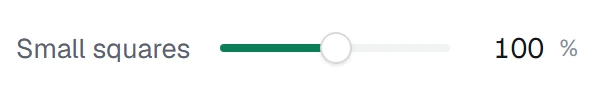 Small squares in the app, set to 100%
