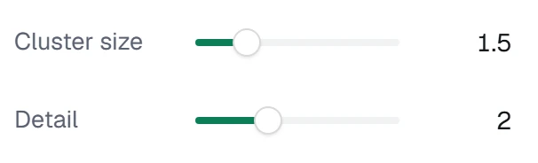 Variation cluster size in the app, set to Cluster size 1.5