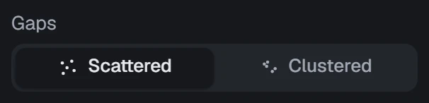 Gaps in the app, set to Scattered