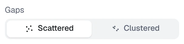 Gaps in the app, set to Scattered