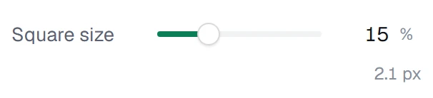 Square size in the app, set to 15%