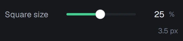 Square size in the app, set to 25%