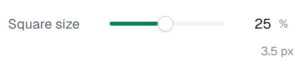 Square size in the app, set to 25%