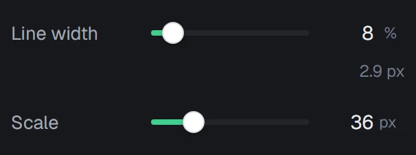 Topography in the app, set to Scale 36 px