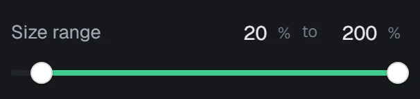 Size range in the app, set to 20% to 200%