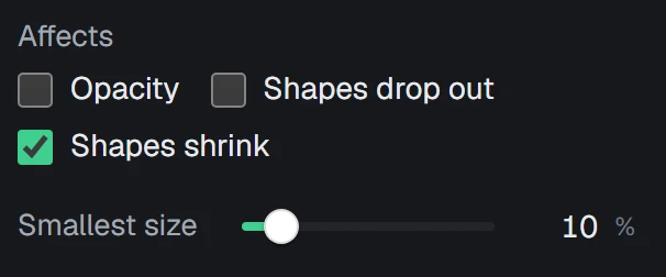 Affects in the app, set to Size