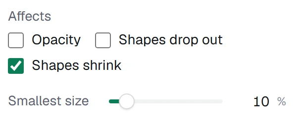 Affects in the app, set to Size