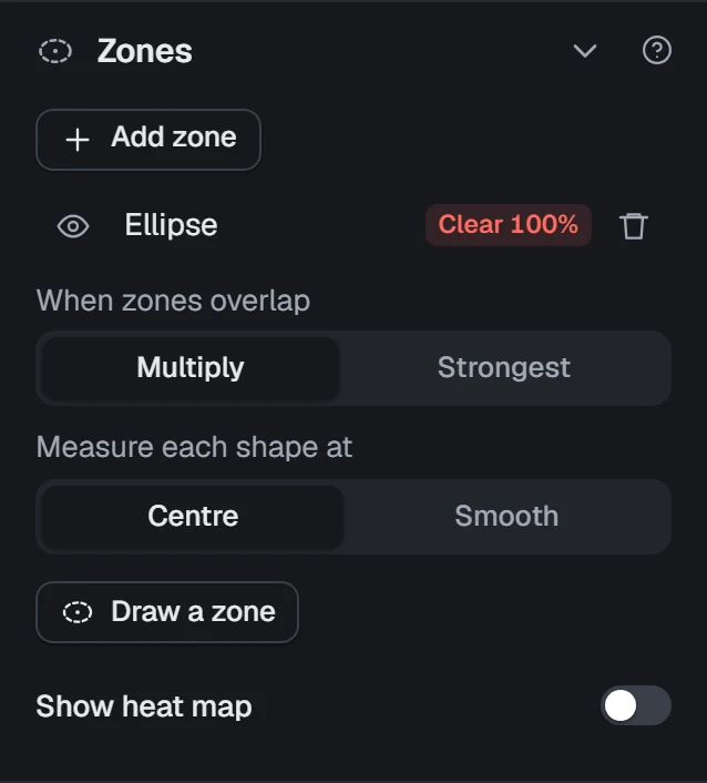 The Zones group in Fine-tune, with one zone in the list